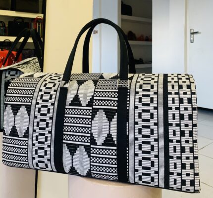Black and white dayo duffle bag in akwete fabric