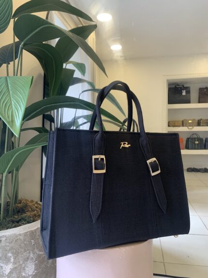 Black buckle asooke bag